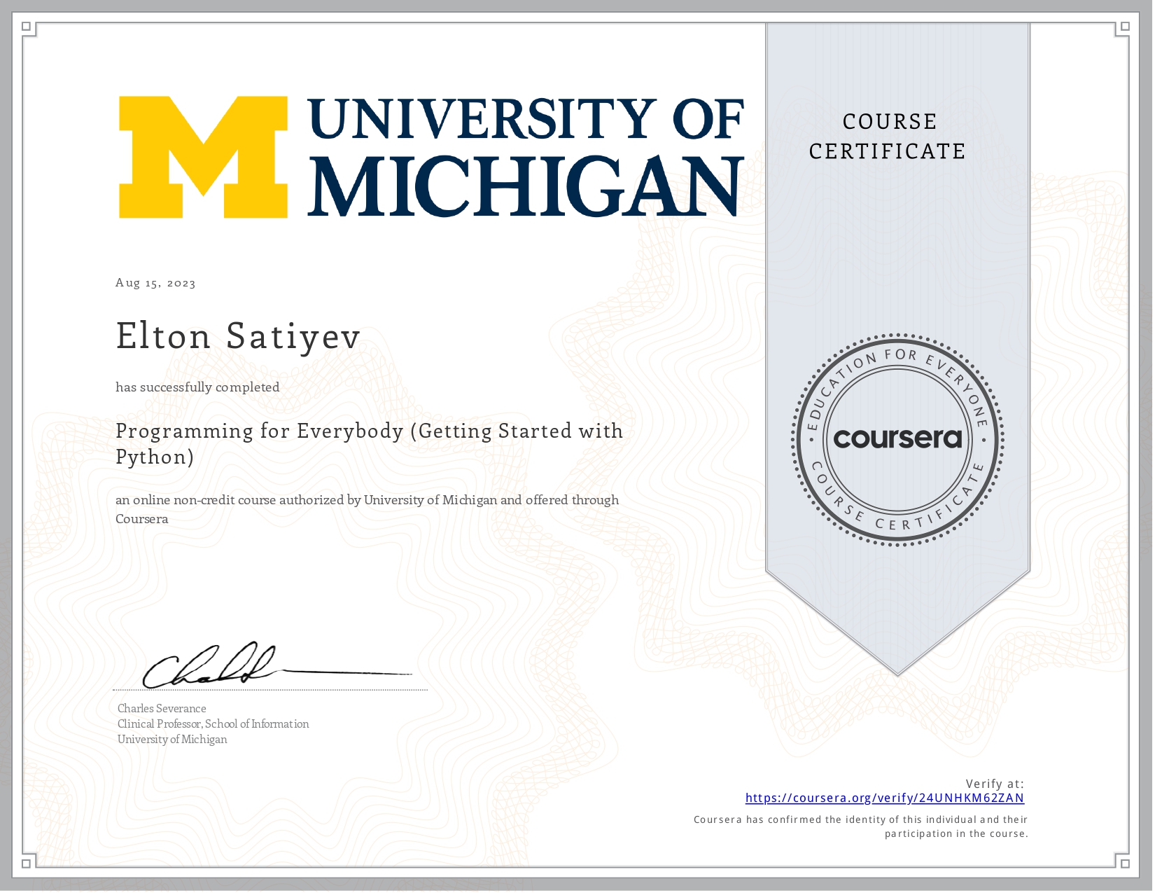 Python for everybody: University of Michigan